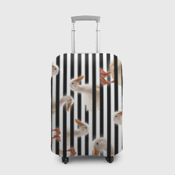 Чехол для чемодана 3D Гуси паттерн с полосами вертикальными
