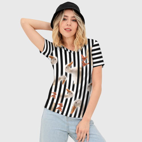 Женская футболка 3D Slim Гуси паттерн с полосами вертикальными - фото 3