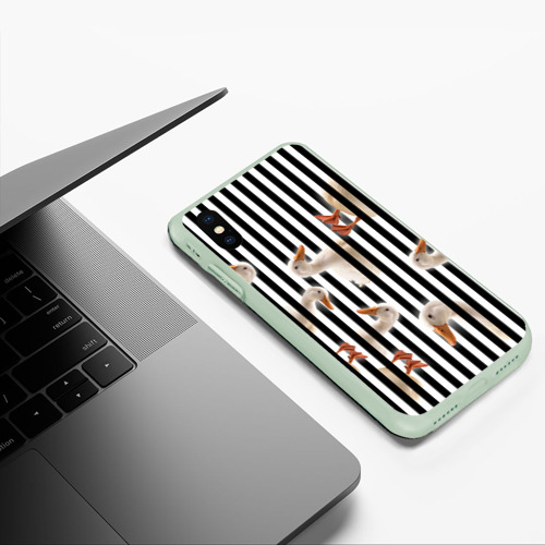 Чехол для iPhone XS Max матовый Гуси паттерн с полосами вертикальными, цвет салатовый - фото 5