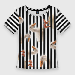Женская футболка 3D Slim Гуси паттерн с полосами вертикальными