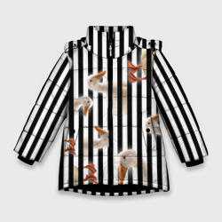Зимняя куртка для девочек 3D Гуси паттерн с полосами вертикальными
