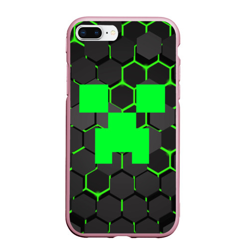 Чехол для iPhone 7Plus/8 Plus матовый Minecraft Creeper Крипер, цвет розовый