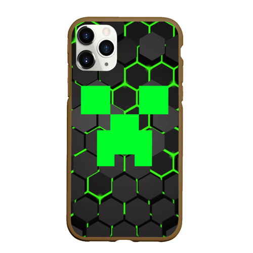 Чехол для iPhone 11 Pro Max матовый Minecraft Creeper Крипер, цвет коричневый