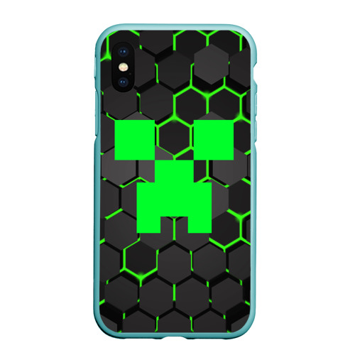 Чехол для iPhone XS Max матовый Minecraft Creeper Крипер, цвет мятный