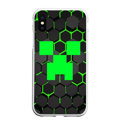 Чехол для iPhone XS Max матовый Minecraft Creeper Крипер, цвет белый