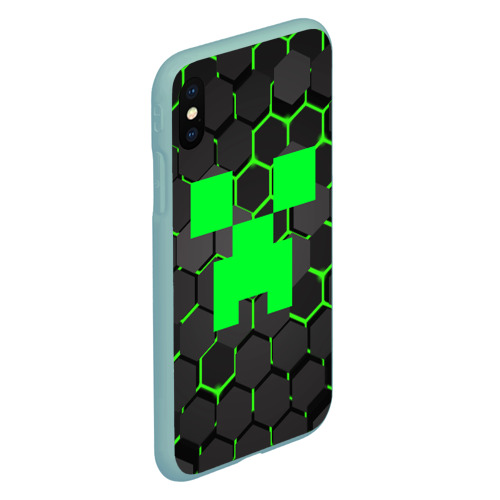 Чехол для iPhone XS Max матовый Minecraft Creeper Крипер, цвет мятный - фото 3