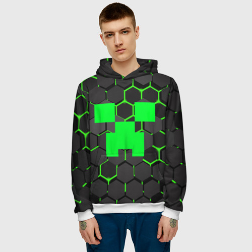 Мужская толстовка 3D Minecraft Creeper Крипер, цвет белый - фото 3