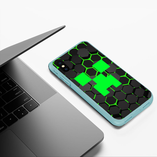 Чехол для iPhone XS Max матовый Minecraft Creeper Крипер, цвет мятный - фото 5