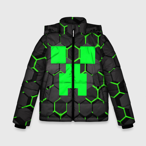 Зимняя куртка для мальчиков с принтом Minecraft Creeper Крипер, вид спереди №1