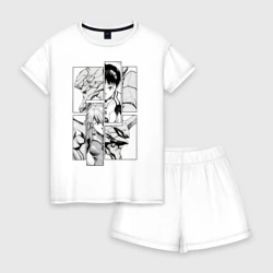Женская пижама с шортиками хлопок Manga page from Evangelion. monochrome