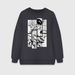 Женский свитшот oversize без начеса хлопок Manga page from Evangelion. monochrome