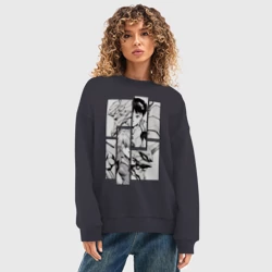 Женский свитшот oversize без начеса хлопок Manga page from Evangelion. monochrome - фото 2