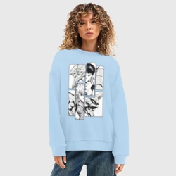 Женский свитшот oversize без начеса хлопок Manga page from Evangelion. monochrome - фото 2