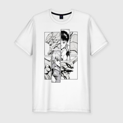 Мужская футболка хлопок Slim Manga page from Evangelion. monochrome
