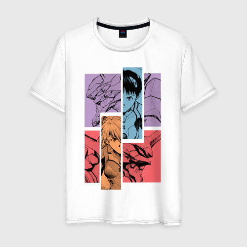 Мужская футболка из хлопка с принтом Аска и Синдзи, Евангелион, вид спереди №1