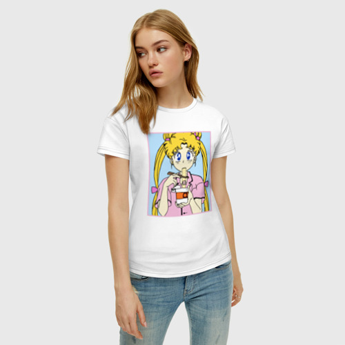 Женская футболка хлопок с принтом Sailor Moon Usagi Tsukino, фото на моделе #1