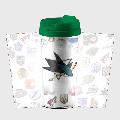 Термокружка-непроливайка San Jose Sharks NHL teams pattern, цвет зеленый - фото 2