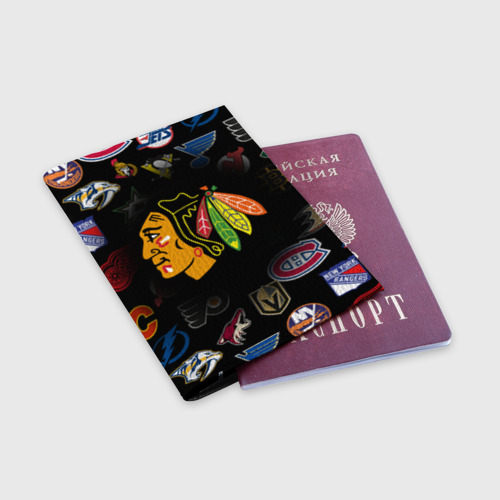 Обложка для паспорта матовая кожа Chicago Blackhawks, цвет черный - фото 3