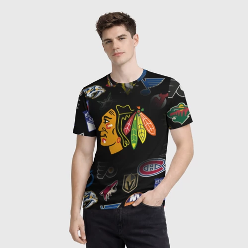 Мужская футболка 3D с принтом Chicago Blackhawks, фото на моделе #1
