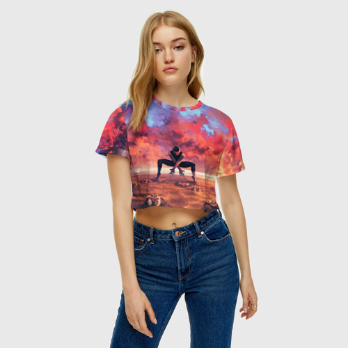 Женская футболка Crop-top 3D Танцовщица крабы закат море, цвет 3D печать - фото 4