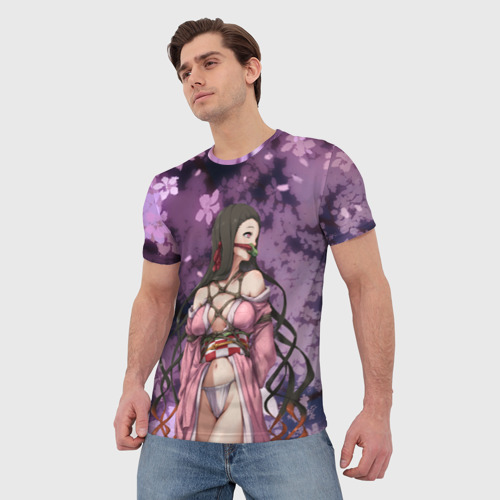 Мужская футболка 3D с принтом Незуко, фото на моделе #1