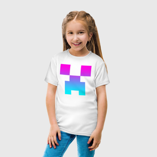 Детская футболка хлопок Minecraft Creeper neon, цвет белый - фото 5