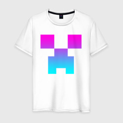 Мужская футболка хлопок Minecraft Creeper neon