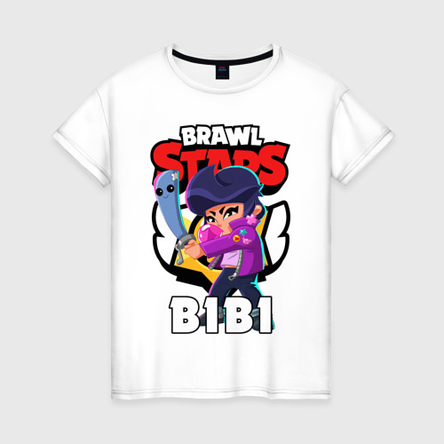 Женская футболка хлопок Brawl Stars Bibi Бравл старс Биби, цвет белый