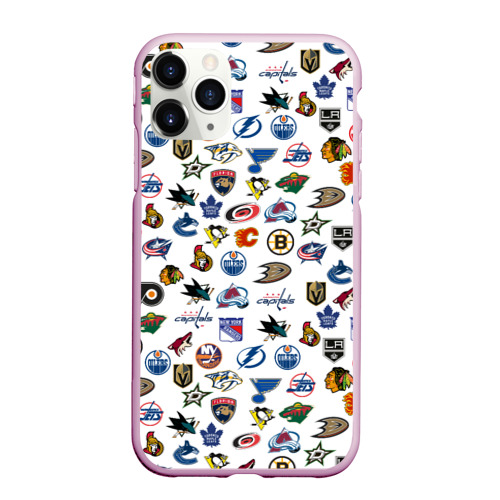 Чехол для iPhone 11 Pro Max матовый NHL pattern НХЛ, цвет розовый