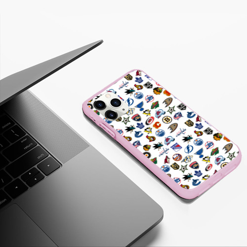 Чехол для iPhone 11 Pro Max матовый NHL pattern НХЛ, цвет розовый - фото 5