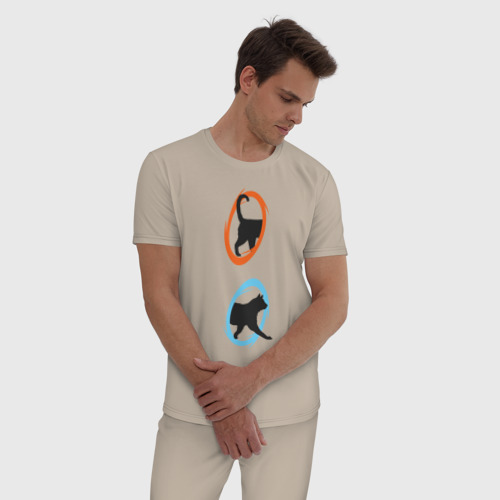 Мужская пижама хлопок Portal Cat, цвет миндальный - фото 3