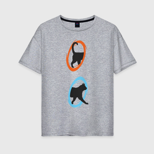 Женская футболка хлопок Oversize Portal Cat, цвет меланж