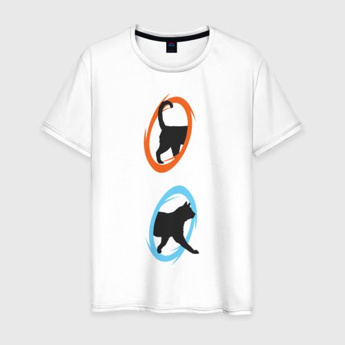 Мужская футболка из хлопка с принтом Portal Cat, вид спереди №1
