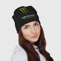 Шапка с принтом Monster energy для любого человека, и мужчины, и женщины, вид спереди №3. Цвет основы: белый