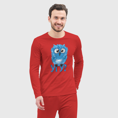 Мужская пижама с лонгсливом хлопок Сова, цвет красный - фото 5