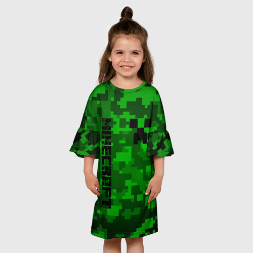 Детское платье 3D с принтом Minecraft Майнкрафт Creeper Крипер, вид сбоку #3