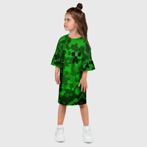 Детское платье 3D с принтом Minecraft Майнкрафт Creeper Крипер, фото на моделе #1
