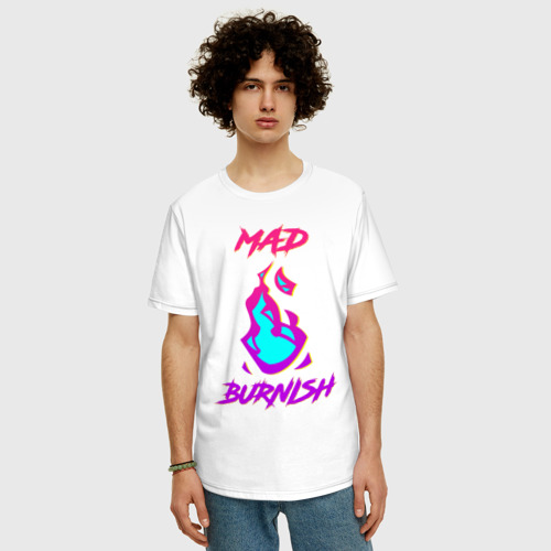 Мужская футболка хлопок Oversize Mad Burnish лого, цвет белый - фото 3