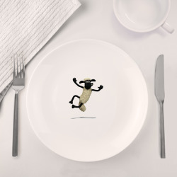 Набор: тарелка кружка с принтом Барашек Шон для любого человека, вид спереди №4. Цвет основы: белый