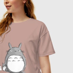 Женская футболка хлопок Oversize Тоторо рисунок карандашом - фото 2