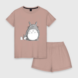 Женская пижама с шортиками хлопок Тоторо рисунок карандашом