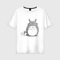 Женская футболка хлопок Oversize Тоторо рисунок карандашом
