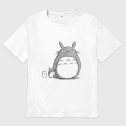 Женская футболка хлопок Oversize Тоторо рисунок карандашом