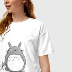 Женская футболка хлопок Oversize Тоторо рисунок карандашом - фото 2