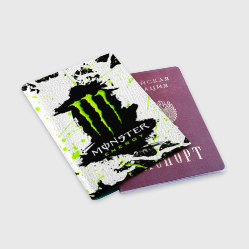 Обложка для паспорта матовая кожа Monster energy, цвет бирюзовый - фото 3