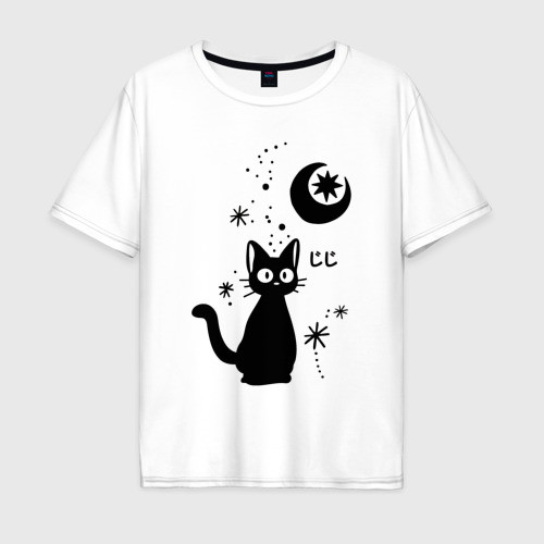 Мужская футболка хлопок Oversize Jiji Cat, цвет белый