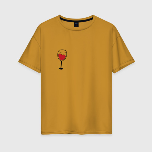 Женская футболка хлопок Oversize Бокал вина, цвет горчичный
