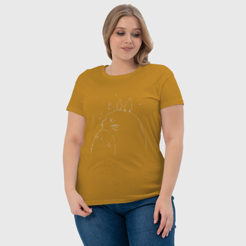 Женская футболка хлопок Тоторо из тонких линий, цвет горчичный - фото 6