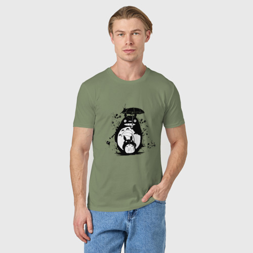 Мужская футболка хлопок с принтом Чернильный Тоторо, фото на моделе #1