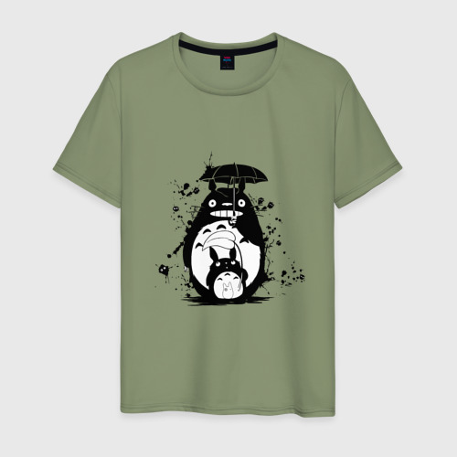Мужская футболка хлопок с принтом Чернильный Тоторо, вид спереди #2